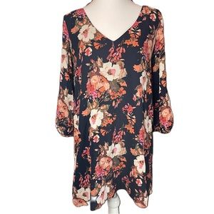 Lulus Women’s Shifting Dears Blue Floral Slit Sleeves Mini Shift Dress Small